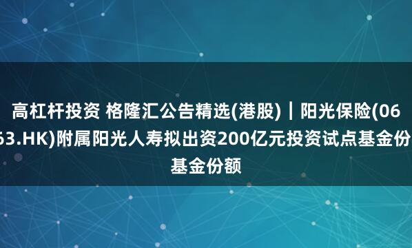 高杠杆投资 格隆汇公告精选(港股)︱阳光保险(06963.HK)附属阳光人寿拟出资200亿元投资试点基金份额
